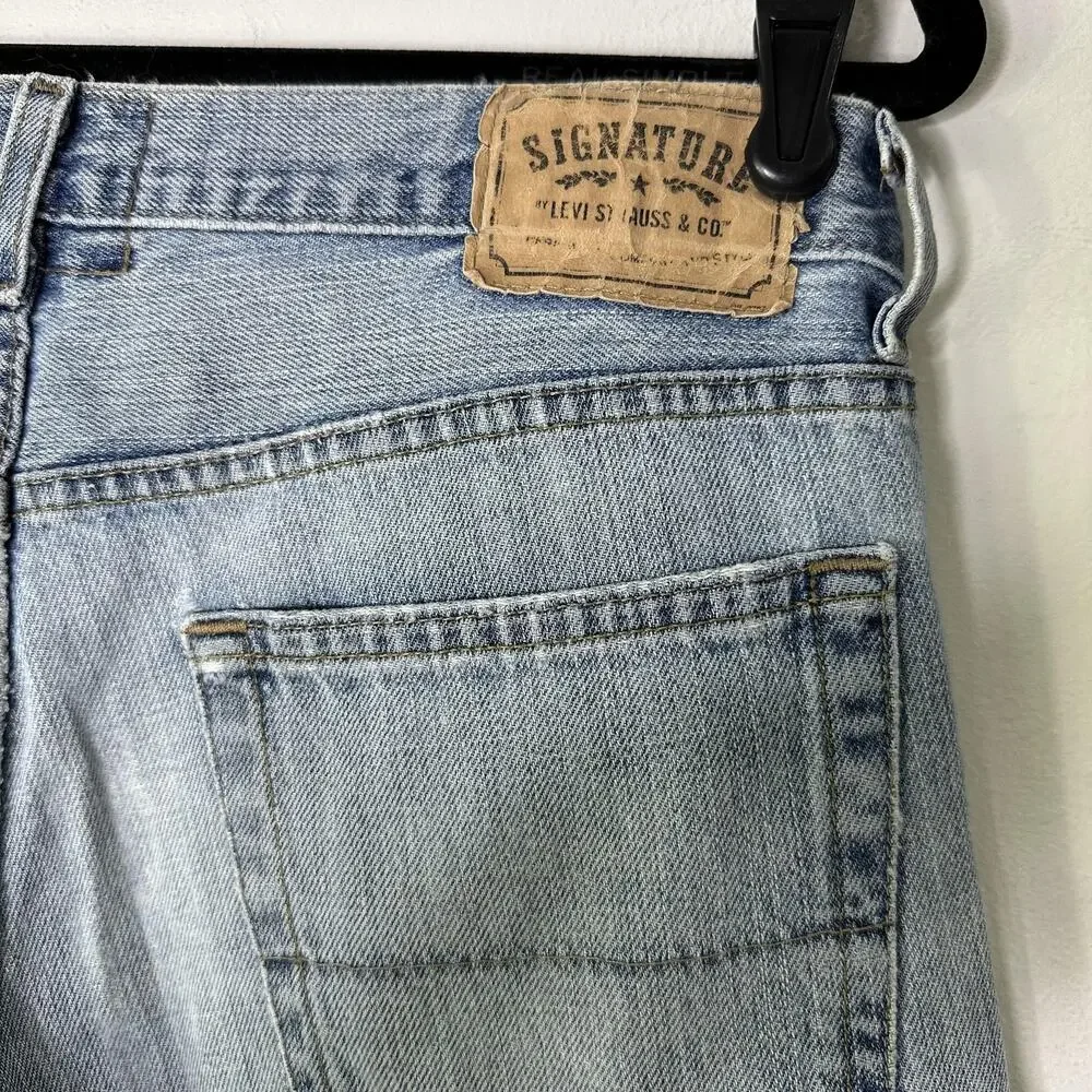 Levi Strauss Signature Shorts Men 32 Blue Faded Low Boot Distressed Denim Cutoff